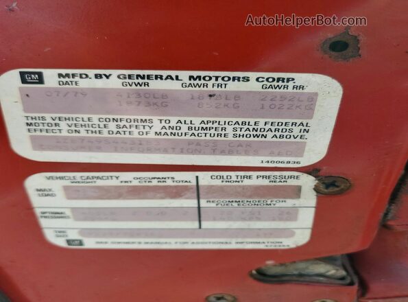 1Z8749S443183 1979 CHEVROLET CORVETTE Red VIN sticker view