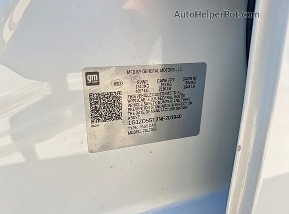 1G1ZD5ST2NF203940 2022 CHEVROLET MALIBU White Rear interior view