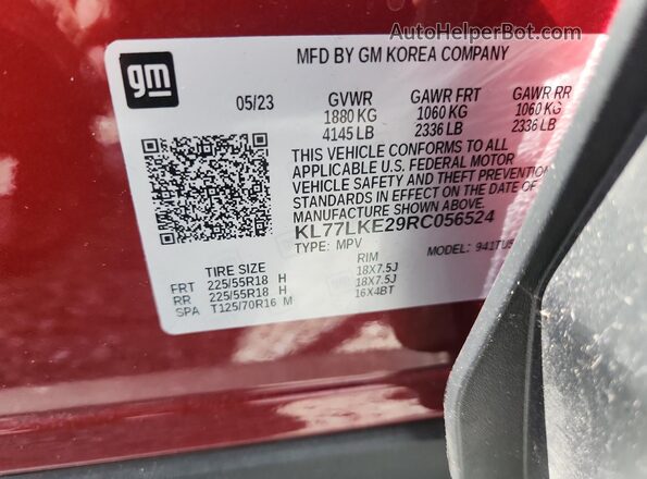 KL77LKE29RC056524 2024 CHEVROLET TRAX Бордовый Панорамный вид салона 360°