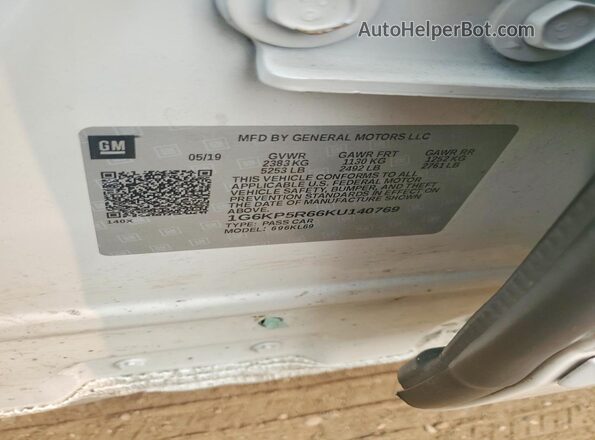 1G6KP5R66KU140769 2019 CADILLAC CT6 White VIN sticker view