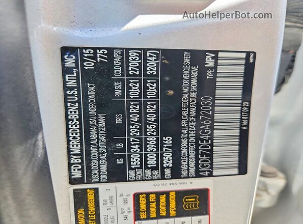 4JGDF7DE4GA672030 2016 MERCEDES-BENZ GL-CLASS Silver 