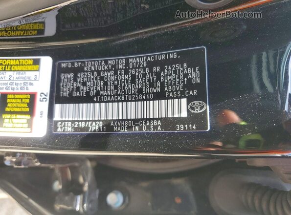 4T1DAACK8TU258440 2026 TOYOTA CAMRY Black VIN კოდის სტიკერის ხედი