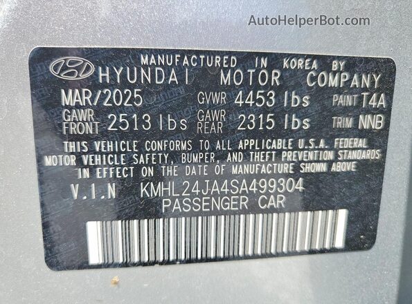 KMHL24JA4SA499304 2025 HYUNDAI SONATA Silver Панорамний вид салону 360°