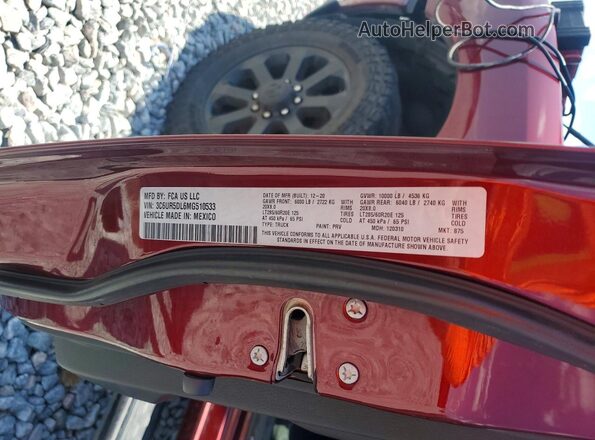3C6UR5DL6MG510533 2021 RAM 2500 Burgundy Widok naklejki z numerem VIN
