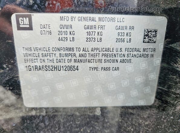 1G1RA6S52HU120654 2017 CHEVROLET VOLT Black Widok naklejki z numerem VIN