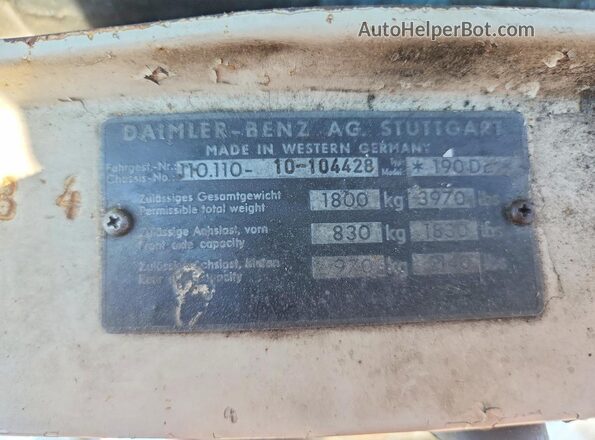 11011010104428 1964 MERCEDES-BENZ 190 White VIN sticker view