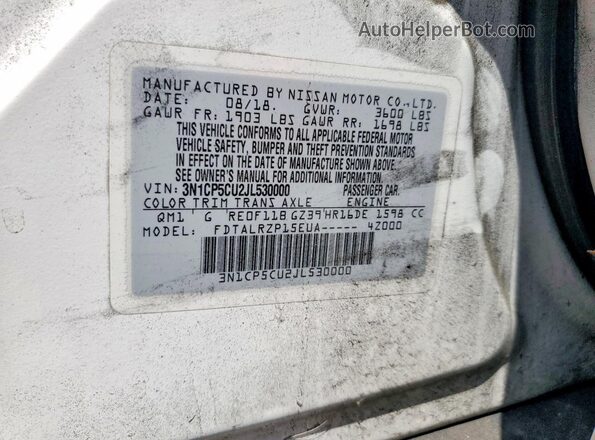3N1CP5CU2JL530000 2018 NISSAN KICKS White VIN sticker view