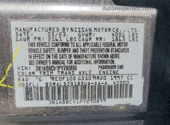 3N1AB8CV1PY290899 2023 NISSAN SENTRA Gray Widok naklejki z numerem VIN