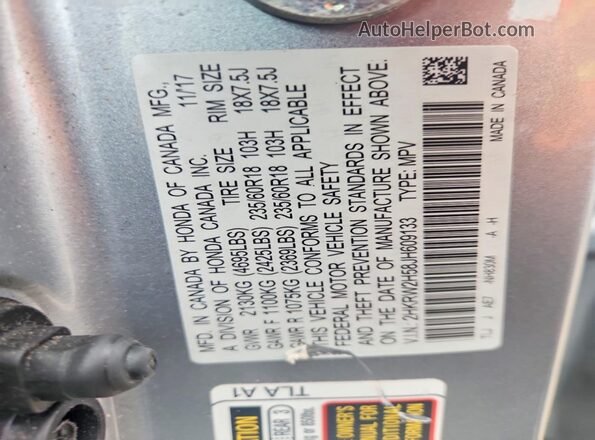 2HKRW2H58JH609133 2018 HONDA CR-V Silver 360 interior view