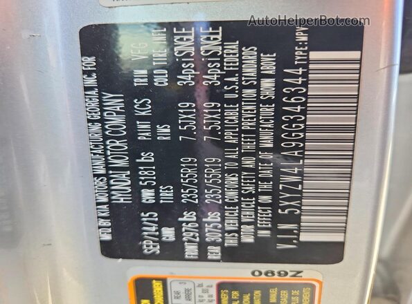 5XYZW4LA9GG346344 2016 HYUNDAI SANTA Silver Սալոնի 360 աստիճան տեսք