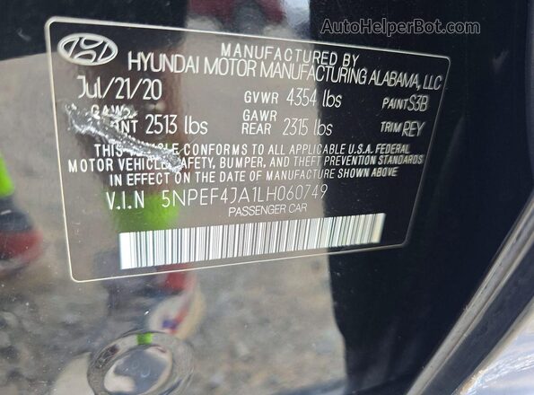 5NPEF4JA1LH060749 2020 HYUNDAI SONATA Black Вид задньої частини салону