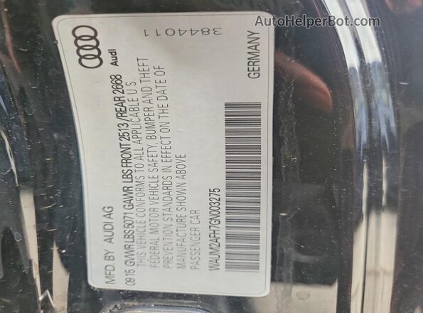 WAUM2AFH7GN003275 2016 AUDI A5 Black Vista de la etiqueta del VIN
