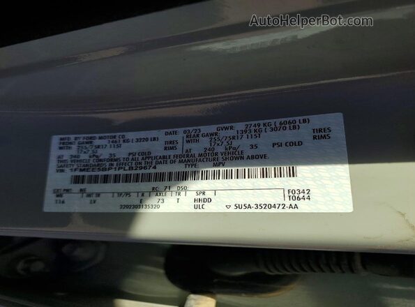 1FMEE5BP1PLB29674 2023 FORD BRONCO Gray Vista de la etiqueta del VIN