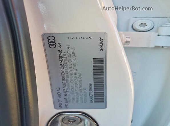 WAUAUGFF1LA060894 2020 AUDI A3 White VIN կոդի պիտակի տեսք