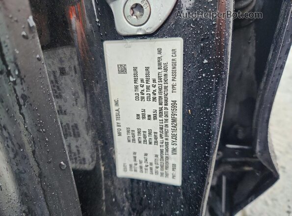 5YJ3E1EA2MF915994 2021 TESLA MODEL 3 Black Vista de la etiqueta del VIN