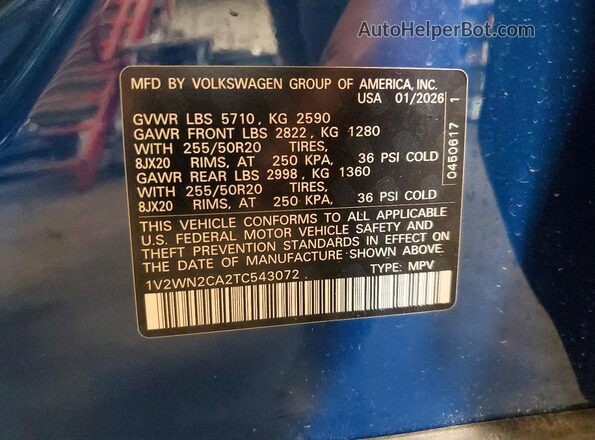 1V2WN2CA2TC543072 2026 VOLKSWAGEN ATLAS Blue 