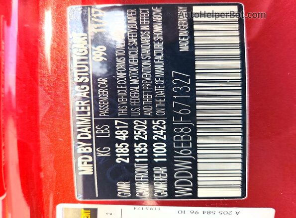 WDDWJ6EB8JF671327 2018 MERCEDES-BENZ C Red Widok naklejki z numerem VIN