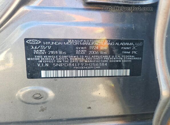 5NPD84LF9JH256384 2018 HYUNDAI ELANTRA Серебряный Вид наклейки с VIN-кодом
