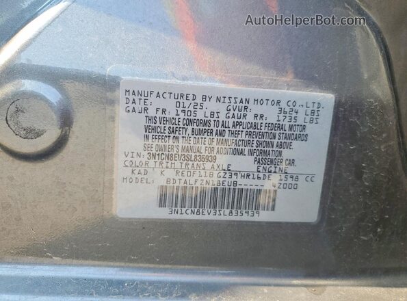 3N1CN8EV3SL835939 2025 NISSAN VERSA Gray Սալոնի 360 աստիճան տեսք