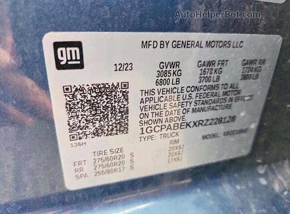 1GCPABEKXRZ228128 2024 CHEVROLET SILVERADO Blue VIN კოდის სტიკერის ხედი