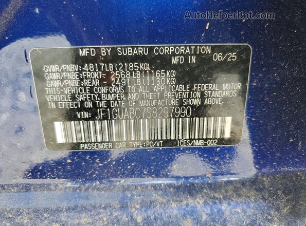 JF1GUABC7S8297990 2025 SUBARU IMPREZA Blue Вид наклейки з VIN-кодом