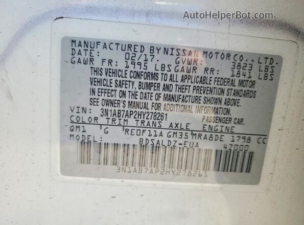 3N1AB7AP2HY278261 2017 NISSAN SENTRA White VIN sticker view