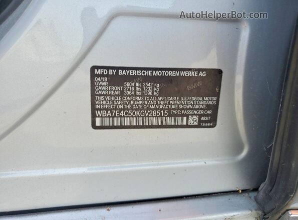 WBA7E4C50KGV28515 2019 BMW 7 SERIES Silver Вид наклейки з VIN-кодом