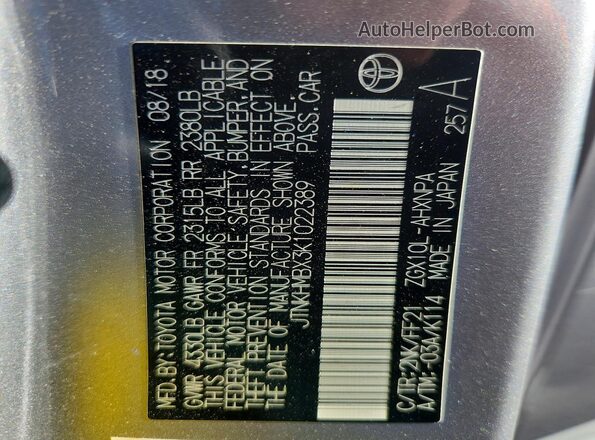 JTNKHMBX3K1022389 2019 TOYOTA C-HR Silver Սալոնի 360 աստիճան տեսք