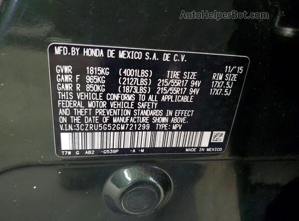 3CZRU5G52GM721299 2016 HONDA HR-V Green Սալոնի 360 աստիճան տեսք