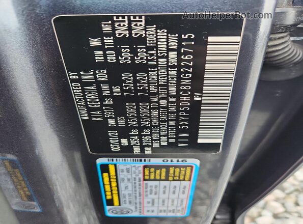 5XYP5DHC8NG226715 2022 KIA TELLURIDE Gray Панорамний вид салону 360°