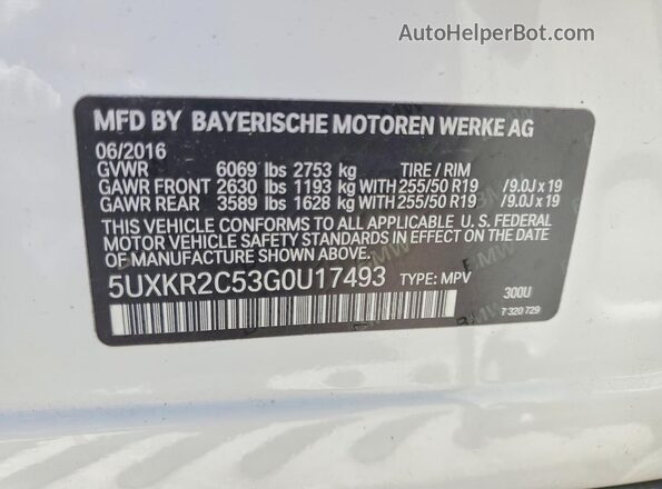 5UXKR2C53G0U17493 2016 BMW X5 White Vista interior de 360 grados