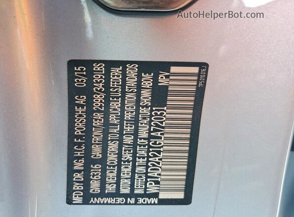 WP1AD2A21GLA72031 2016 PORSCHE CAYENNE Silver სალონის 360-გრადუსიანი ხედი