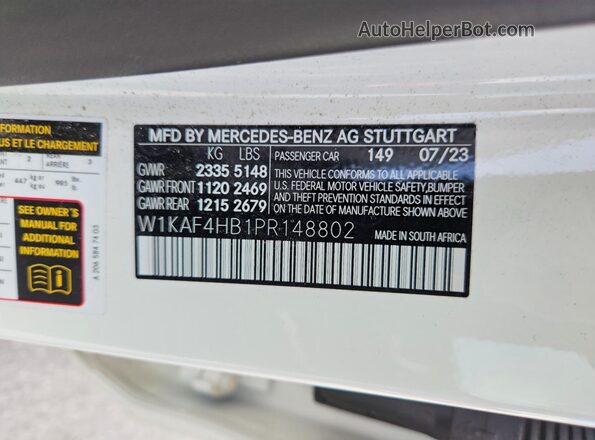 W1KAF4HB1PR148802 2023 MERCEDES-BENZ C Белый Вид наклейки с VIN-кодом