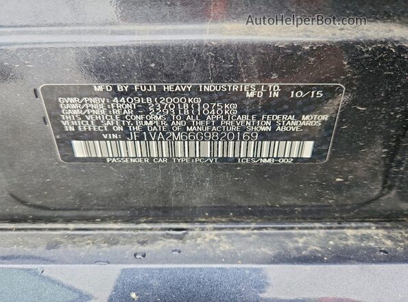 JF1VA2M66G9820169 2016 SUBARU WRX Black VIN կոդի պիտակի տեսք