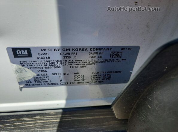 KL79MMS27MB045090 2021 CHEVROLET TRAILBLAZER White Vista interior de 360 grados