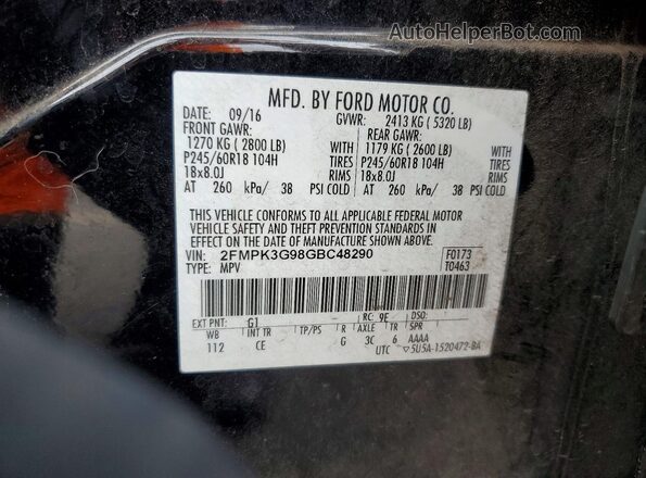 2FMPK3G98GBC48290 2016 FORD EDGE Black VIN კოდის სტიკერის ხედი