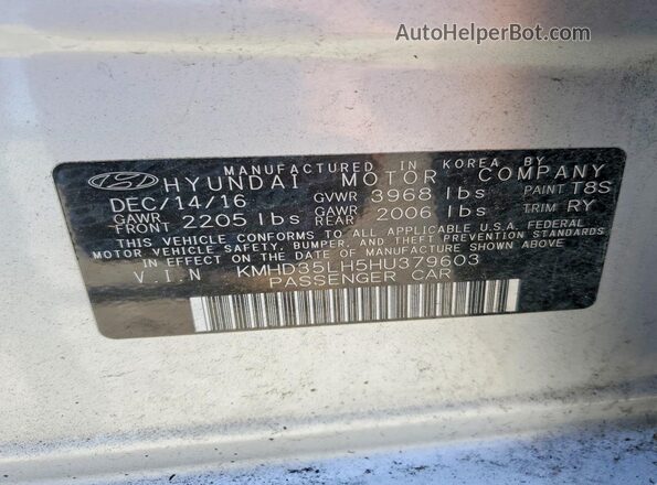 KMHD35LH5HU379603 2017 HYUNDAI ELANTRA Серебряный Вид наклейки с VIN-кодом