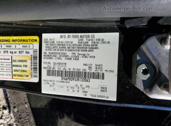 3FA6P0D95JR132063 2018 FORD FUSION Black VIN կոդի պիտակի տեսք