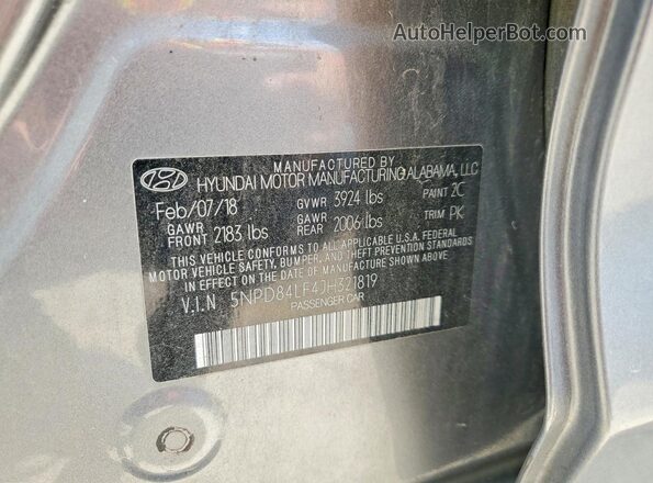5NPD84LF4JH321819 2018 HYUNDAI ELANTRA Серый Вид наклейки с VIN-кодом