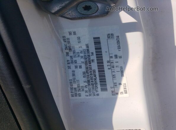 1FTER1EH1KLA81303 2019 FORD RANGER White VIN կոդի պիտակի տեսք