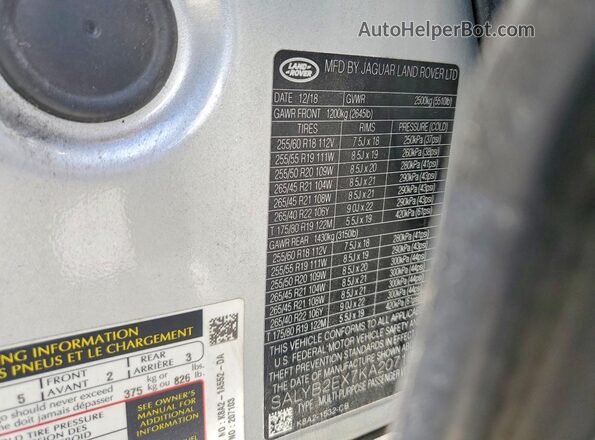 SALYB2EX7KA207103 2019 LAND ROVER RANGE Silver 360 interior view