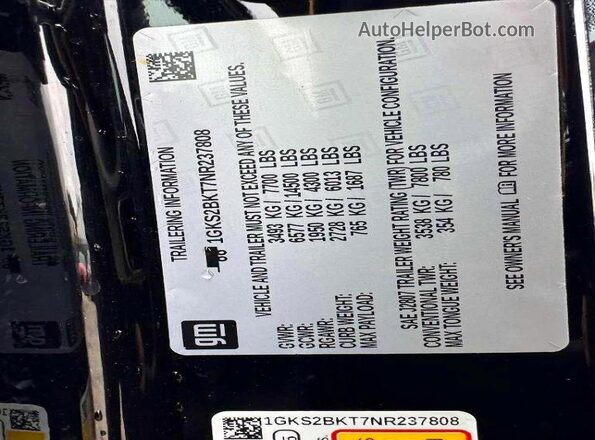 1GKS2BKT7NR237808 2022 GMC YUKON Black Հետևի նստատեղերի տեսք