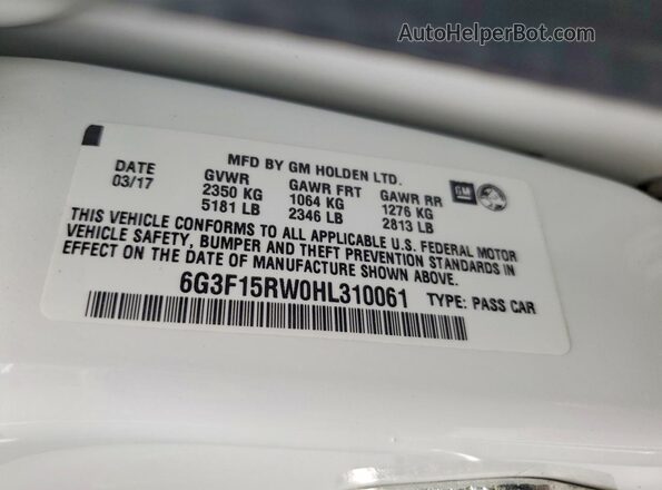 6G3F15RW0HL310061 2017 CHEVROLET SS White Widok komory silnika