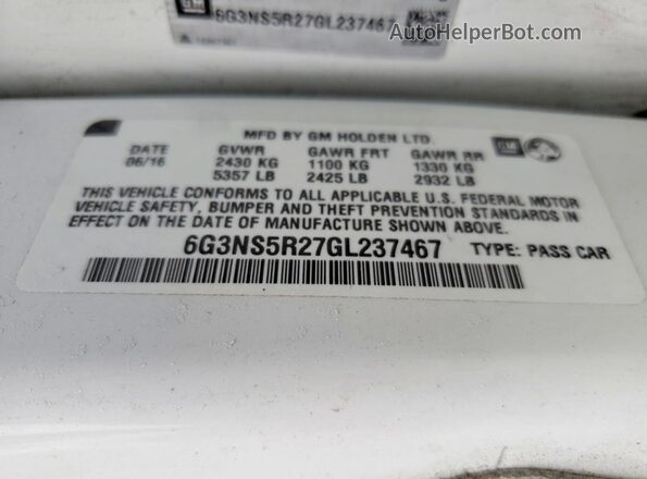 6G3NS5R27GL237467 2016 CHEVROLET CAPRICE Green Вид наклейки з VIN-кодом