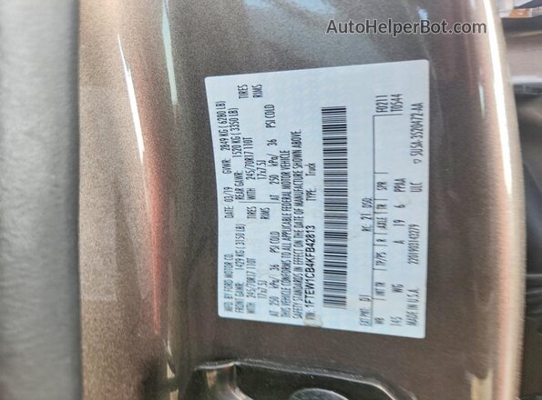 1FTEW1CB4KFB42813 2019 FORD F150 Gray VIN sticker view