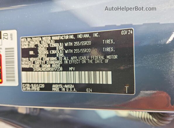 5TDACAB50RS017238 2024 TOYOTA GRAND Blue Vista interior de 360 grados