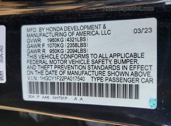 1HGCY1F22PA017540 2023 HONDA ACCORD Black 360 interior view