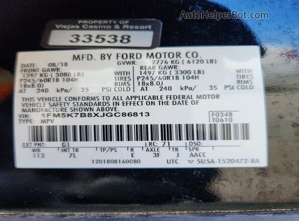 1FM5K7B8XJGC86813 2018 FORD EXPLORER Black 360 interior view