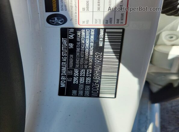 WDDZF4JB9HA019252 2017 MERCEDES-BENZ E White VIN sticker view
