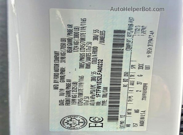 1FTFW1E52LFA00232 2020 FORD F150 White 